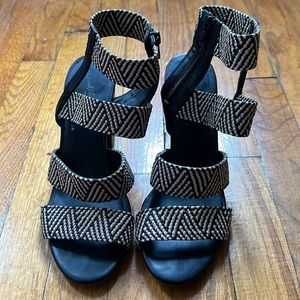 Raffia and Leather Strappy Chunky Heel